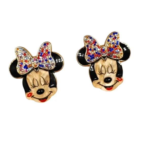 NWOT WOMEN'S DISNEY X BAUBLEBAR MINNIE MOUSE KISS MULTICOLOR STUD EARRINGS - Picture 5 of 11